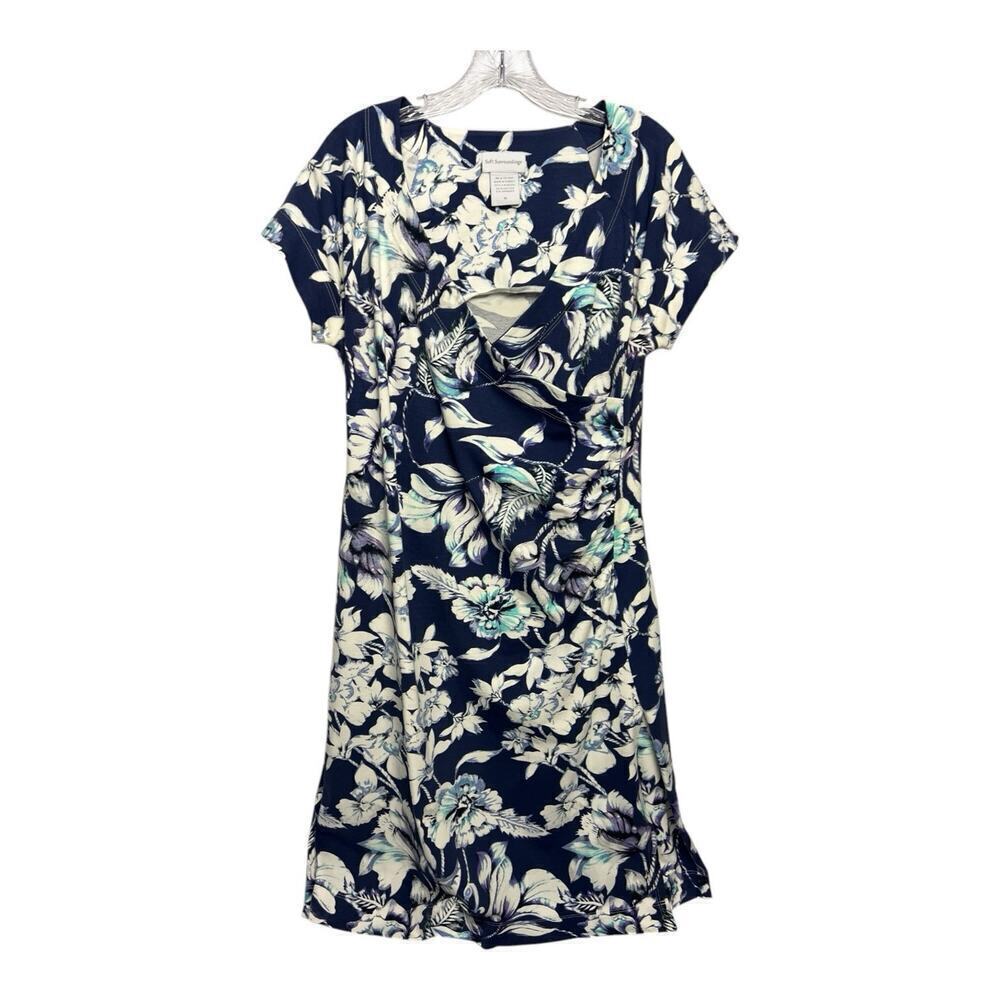 Soft Surroundings Dress Women’s M Blue Floral Faux Wrap Stretch Casual Aloha